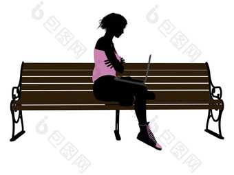 女运动员移动PC坐着板凳上插图西尔