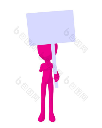 可爱的粉红色的轮廓的家伙持有空白标志