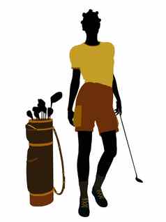 非洲美国女高尔夫球球员插图轮廓