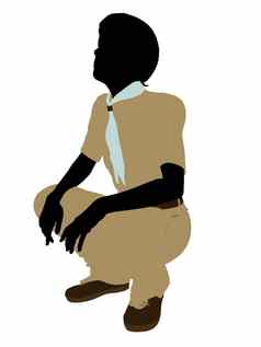 非洲美国男孩童子军插图轮廓