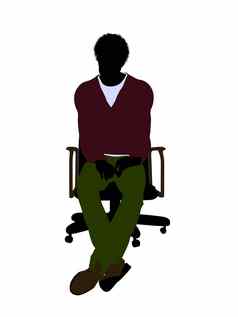 非洲美国休闲男人。坐着椅子插图轮廓