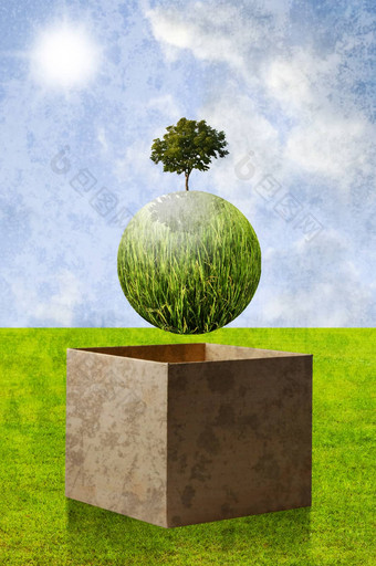 绿色地球回收<strong>纸盒子</strong>可持续发展的概念