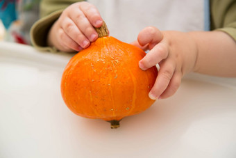 小橙色南瓜婴儿的手
