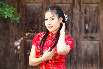 中国人女孩传统的中国人<strong>旗</strong>袍祝福