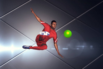 复合图像足球球员红色的踢