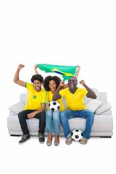 巴西足球球迷黄色的欢呼沙发