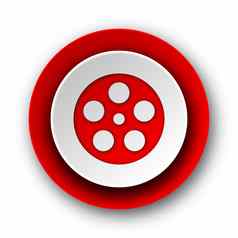 电影红色的现代网络图标白色背景电影红色的现代网络图标白色背景