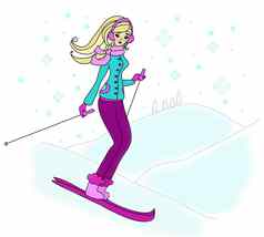 女孩滑雪