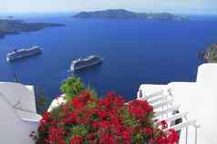 风景如画的视图圣托里尼岛岛希腊