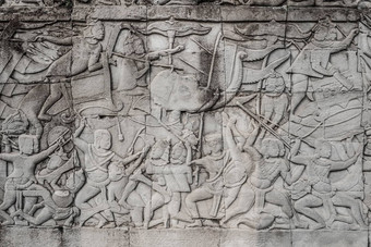 战争场景雕刻普<strong>拉萨</strong>特巴戎寺庙吴哥汤姆柬埔寨