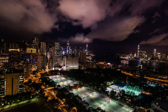 城市景观晚上维多利亚公园<strong>铜锣</strong>湾在香港香港