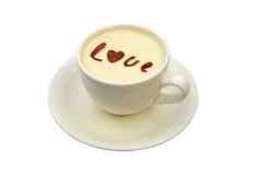拿铁艺术孤立的杯咖啡“爱”画