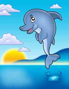 可爱的跳海豚日落