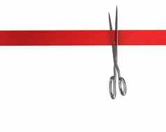 剪刀减少红色的丝带前视图
