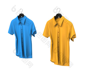 蓝色的黄色的<strong>短袖衬衫</strong>孤立的白色背景