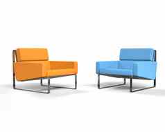 橙色蓝色的现代扶手椅孤立的白色背景