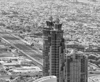 空中天际线迪拜阿联酋黑色的白色视图