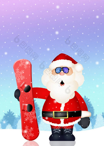 圣诞老人老人搭配的滑雪板