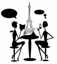 女人法国巴黎咖啡时间埃菲尔铁塔塔