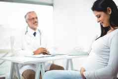 怀孕了女人坐着诊所健康检查