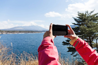 女人照片手机山富士