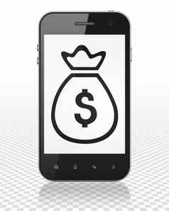 钱概念智能手机钱袋显示