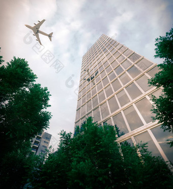 建筑飞行<strong>飞机</strong>树概念业务旅游背景插图