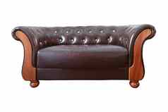 古董经典棕色（的）皮革扶手椅孤立的白色后台支持