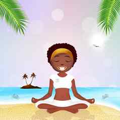 黑色的女人瑜伽海滩