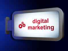 市场营销概念数字市场营销齿轮广告牌背景