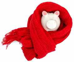 小猪银行红色的围巾