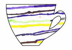 杯茶咖啡手工制作的水彩混合媒体减少纸
