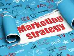 市场营销概念红色的文本市场营销策略一块撕裂纸