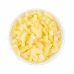 黄色的切片胡椒白色碗孤立的白色背气