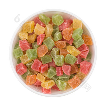 色彩斑斓的水果糖果排序孤立的白色背景