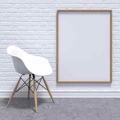 空白白色照片框架椅子模型渲染
