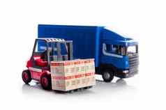 叉车卡车玩具盒子概念国际运费