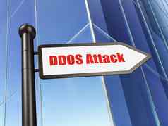 安全概念标志DDoS攻击建筑背景
