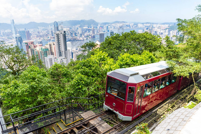 维多利亚峰有轨电车在香港香港城市天际线