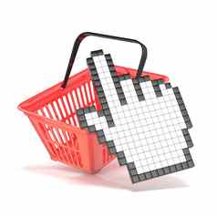 购物篮子指出手光标互联网商务浓缩的