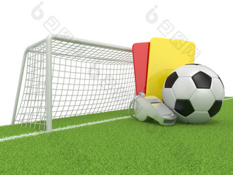 足球概念点球红色的黄色的卡金属吹口哨