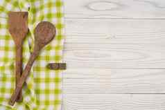 木勺子抹刀餐巾白色木选项卡