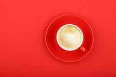 拿铁卡布奇诺咖啡泡沫咖啡杯红色的