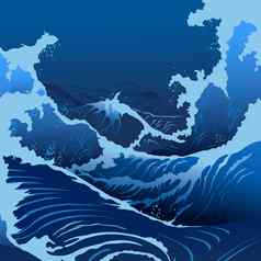 蓝色的波日本风格