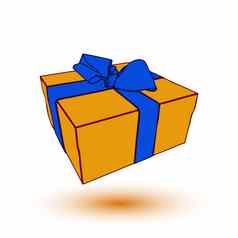 橙色礼物盒子现在蓝色的弓丝带插图