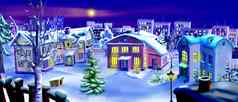 圣诞节夏娃冬天晚上小小镇