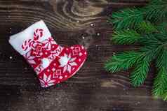 作文圣诞节树分支机构红色的针织长袜