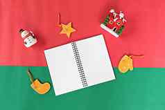 笔记本雪人圣诞老人老人圣诞节一年装饰点缀红色的绿色背景