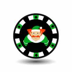 扑克芯片圣诞节一年精灵绿色帽图标插图白色背景单独的很容易网站设计装饰印刷
