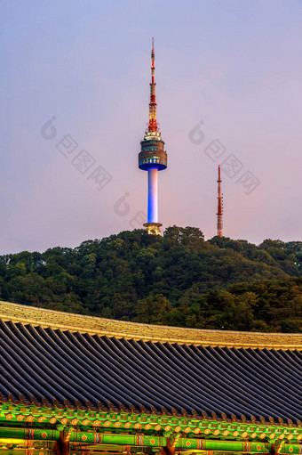 南山古hannok村<strong>首尔</strong>塔位于namsan山晚上<strong>首尔</strong>南韩国